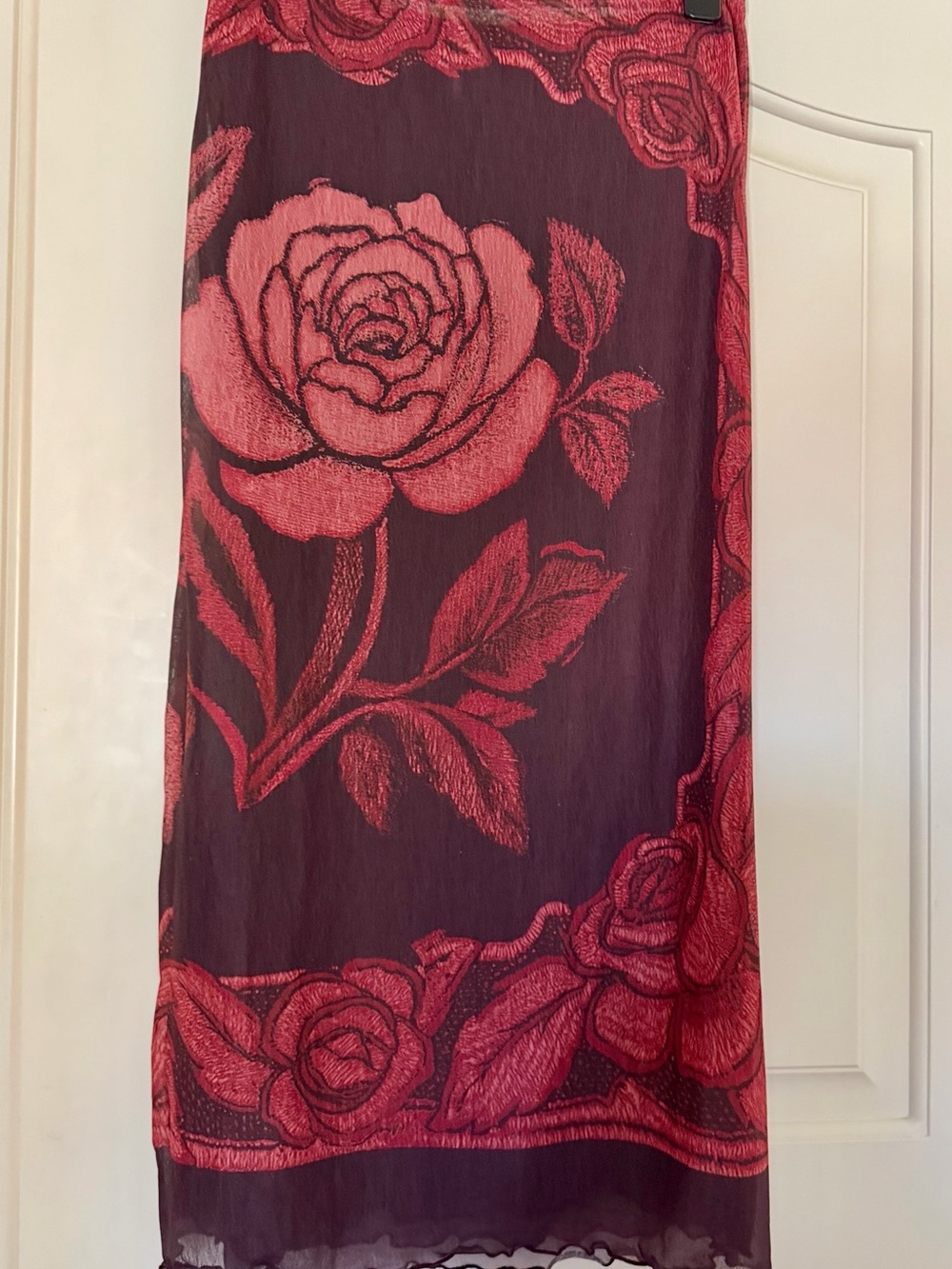 Free People Burgundy Maxi Skirt with Red Rose Motif M